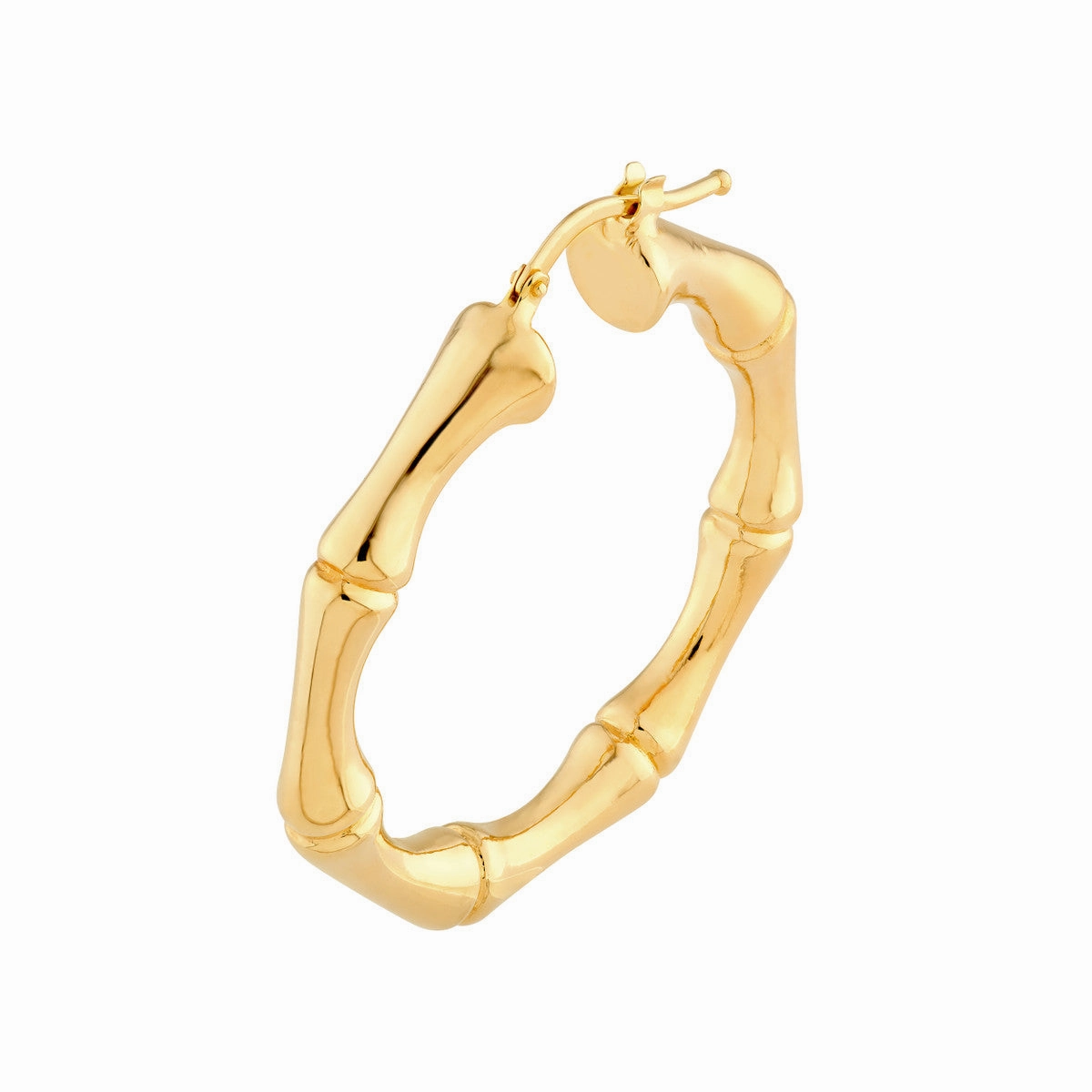 14K Yellow Gold Polished Bamboo Round Hoop Earrings