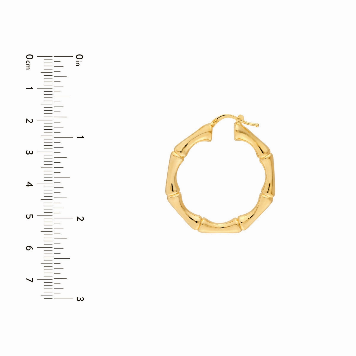 14K Yellow Gold Polished Bamboo Round Hoop Earrings