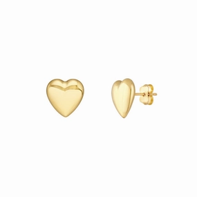 14K Yellow Gold Polished Puff Heart Earrings
