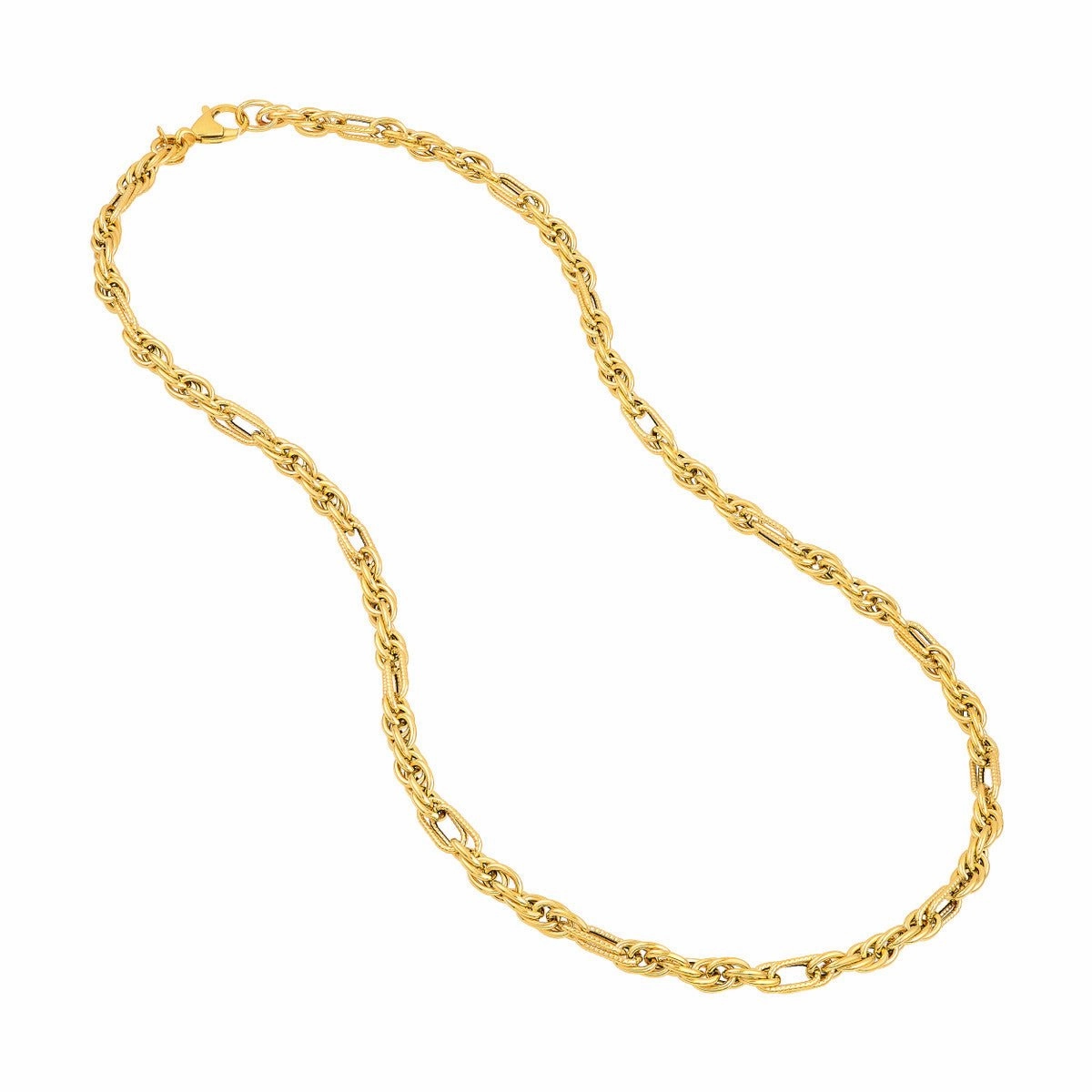 14K Yellow Gold Polished Textured (2 1) Link Chain