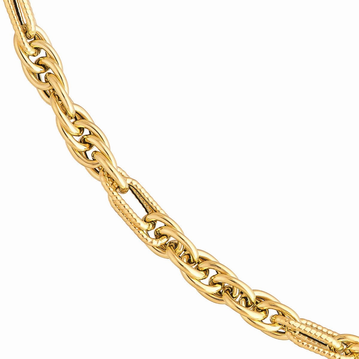 14K Yellow Gold Polished Textured (2 1) Link Chain
