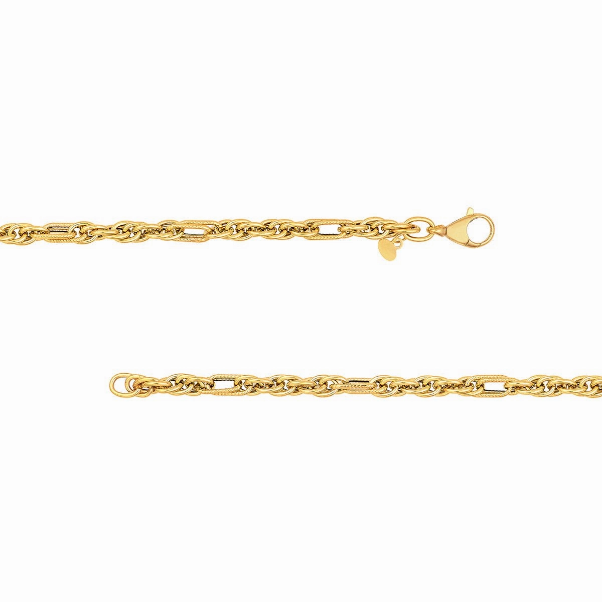 14K Yellow Gold Polished Textured (2 1) Link Chain