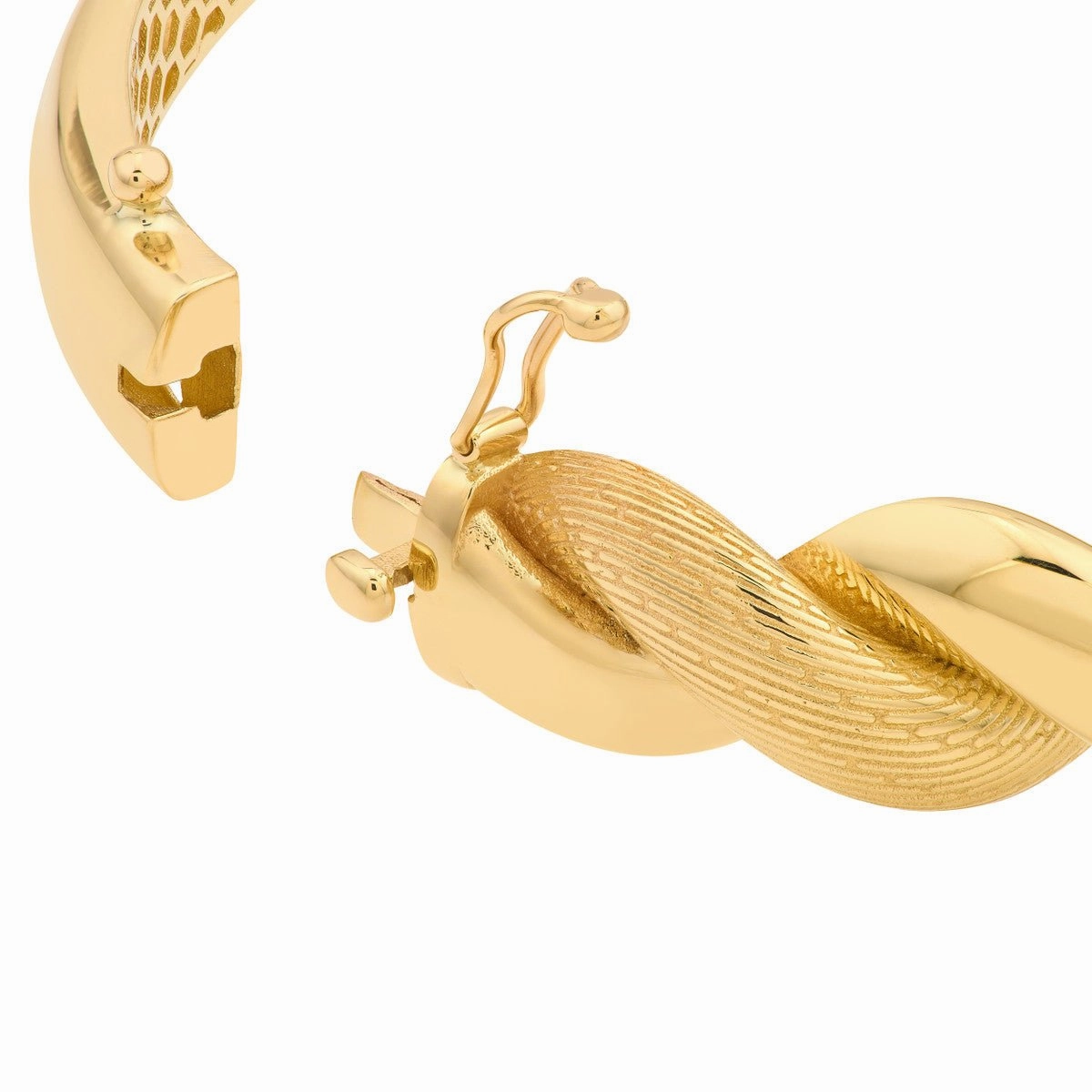 14K Yellow Gold Textured and Polished Twist Bangle Bracelet