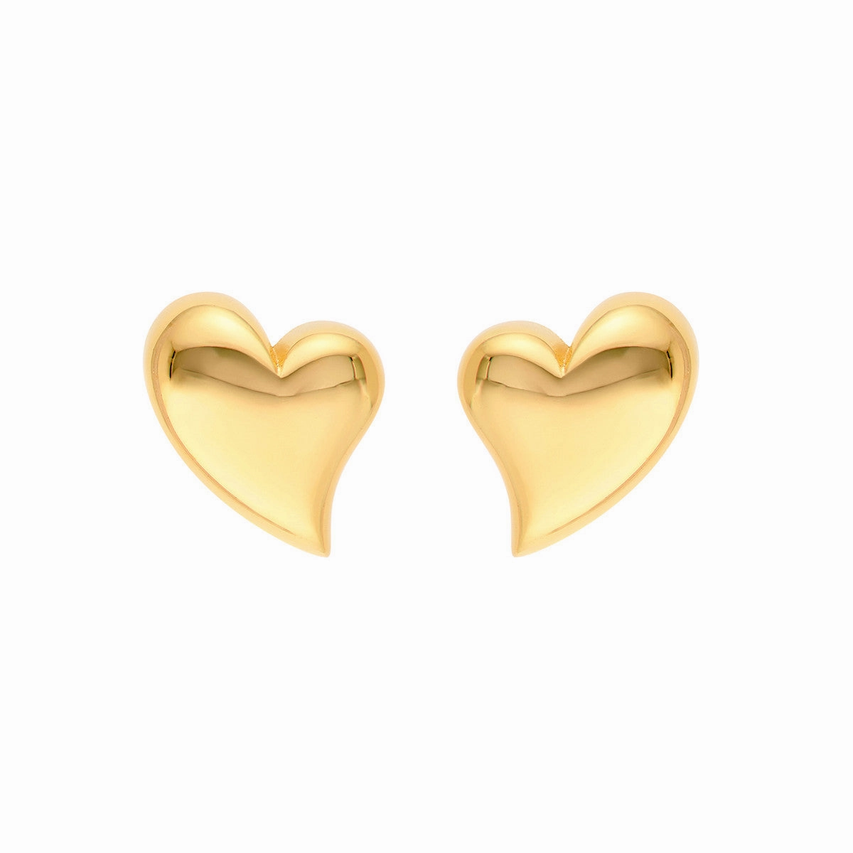 14K Yellow Gold Wavy Polished Heart Stud Earrings