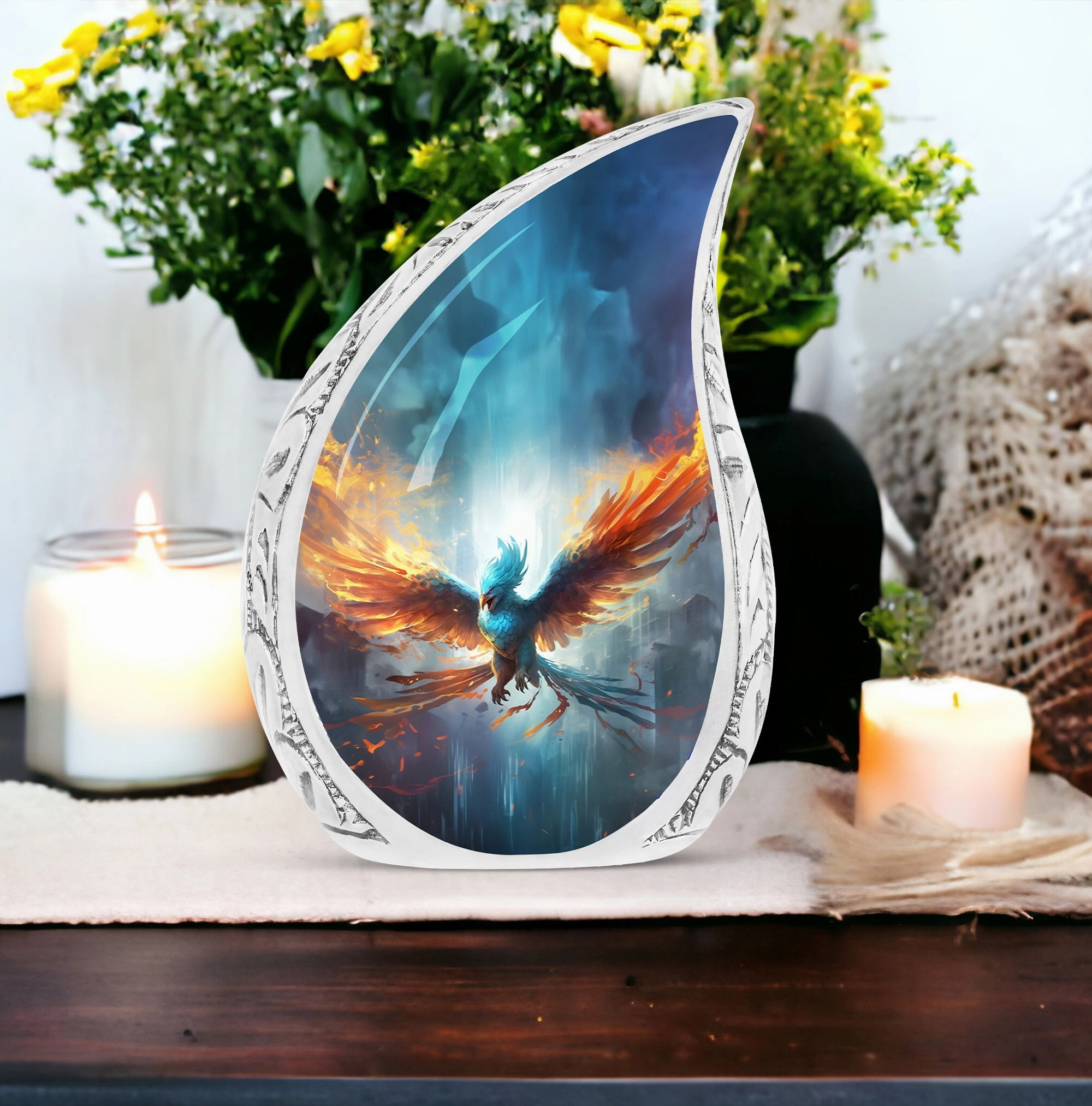 Aureate Blue Phoenix Memorial Urn | Urn for Adults Cremation