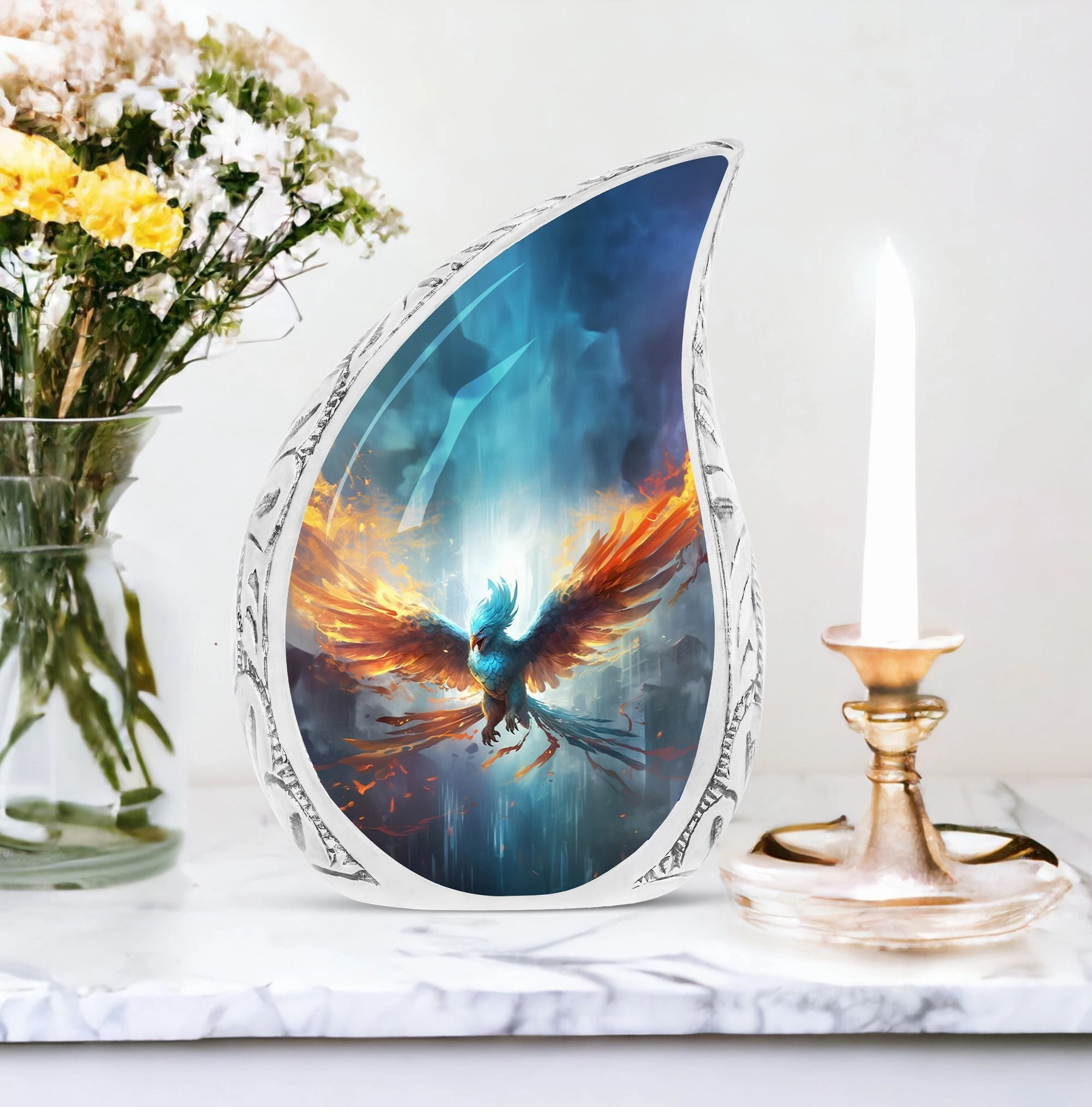 Aureate Blue Phoenix Memorial Urn | Urn for Adults Cremation