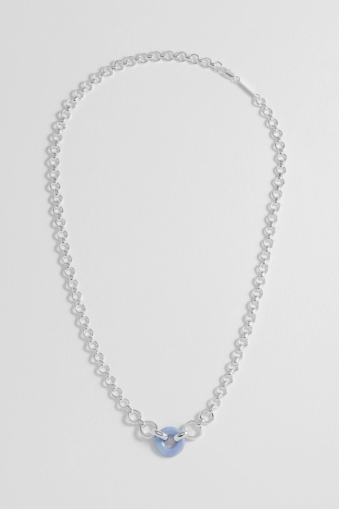 Blue Lace Agate Graduated Round Link Chain Necklace