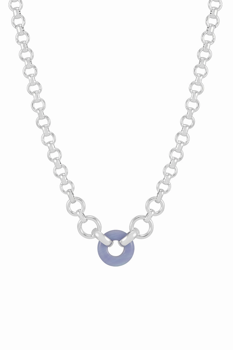 Blue Lace Agate Graduated Round Link Chain Necklace