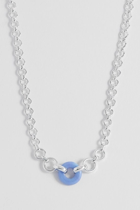 Blue Lace Agate Graduated Round Link Chain Necklace