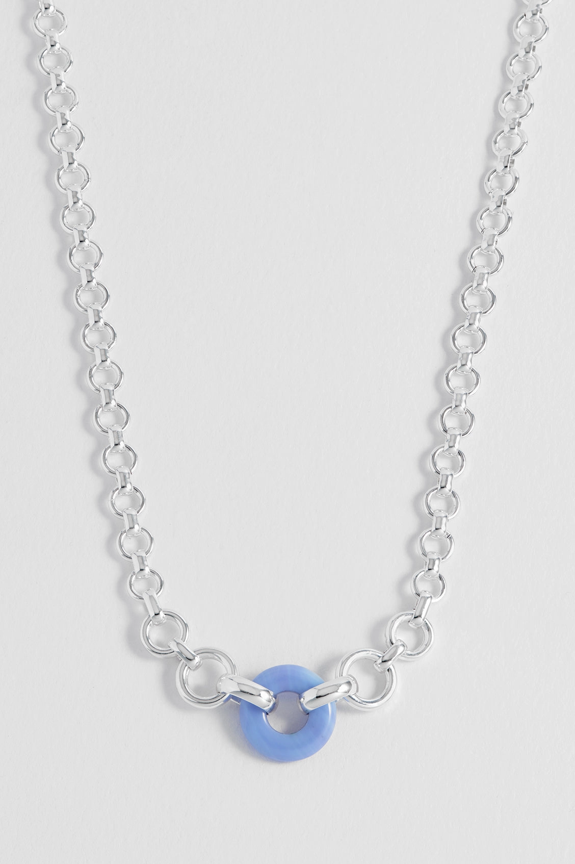Blue Lace Agate Graduated Round Link Chain Necklace