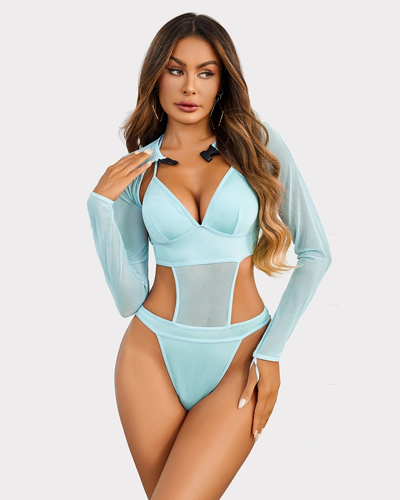 Butterfly Rave Outfits Bodysuit Crop Top Set