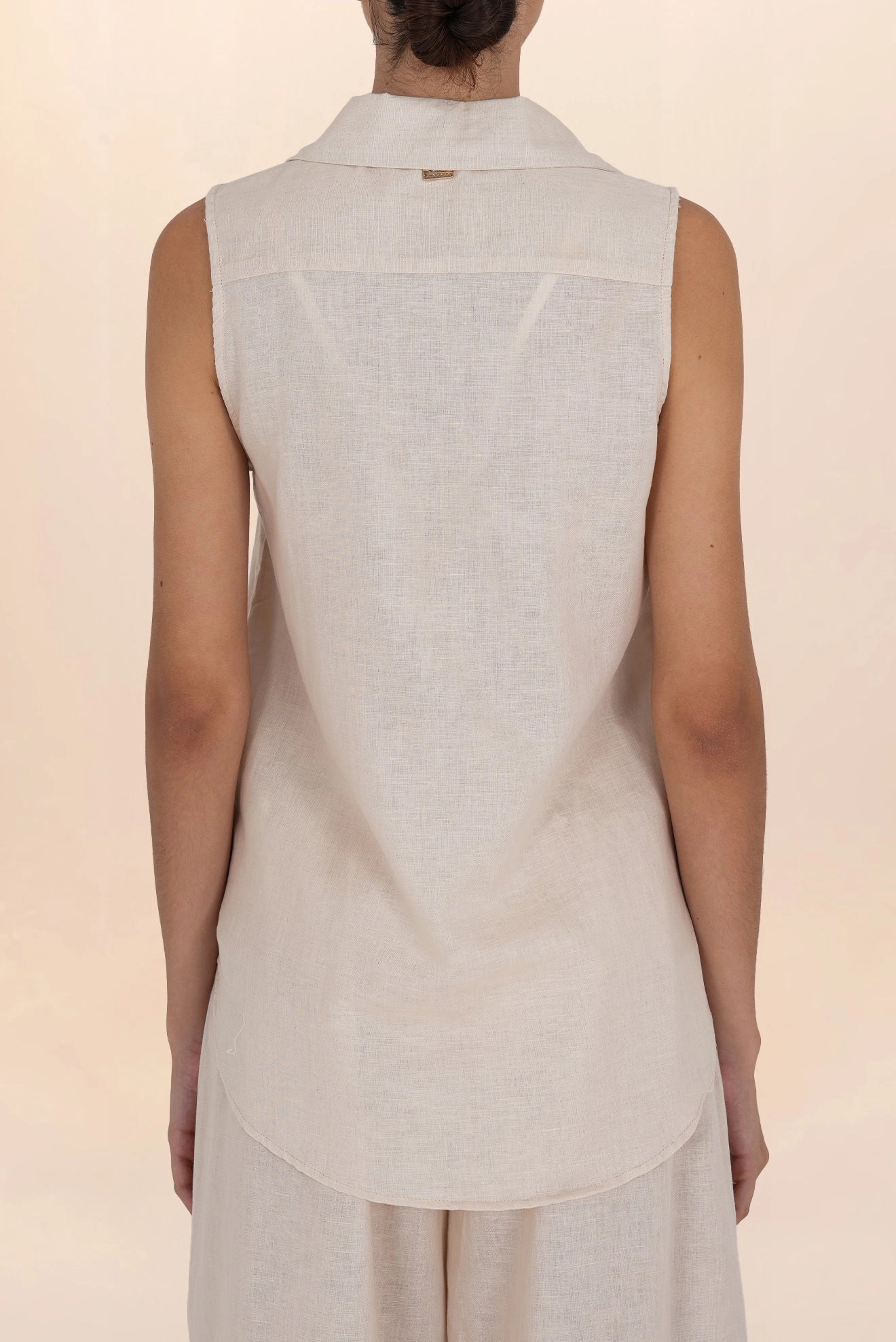Camisa de Botones de Lino Beige