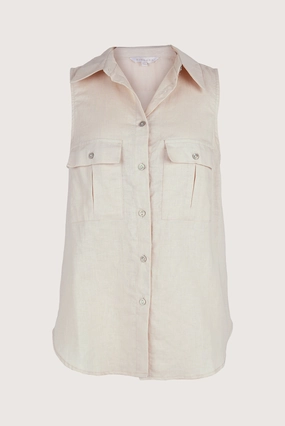 Camisa de Botones de Lino Beige