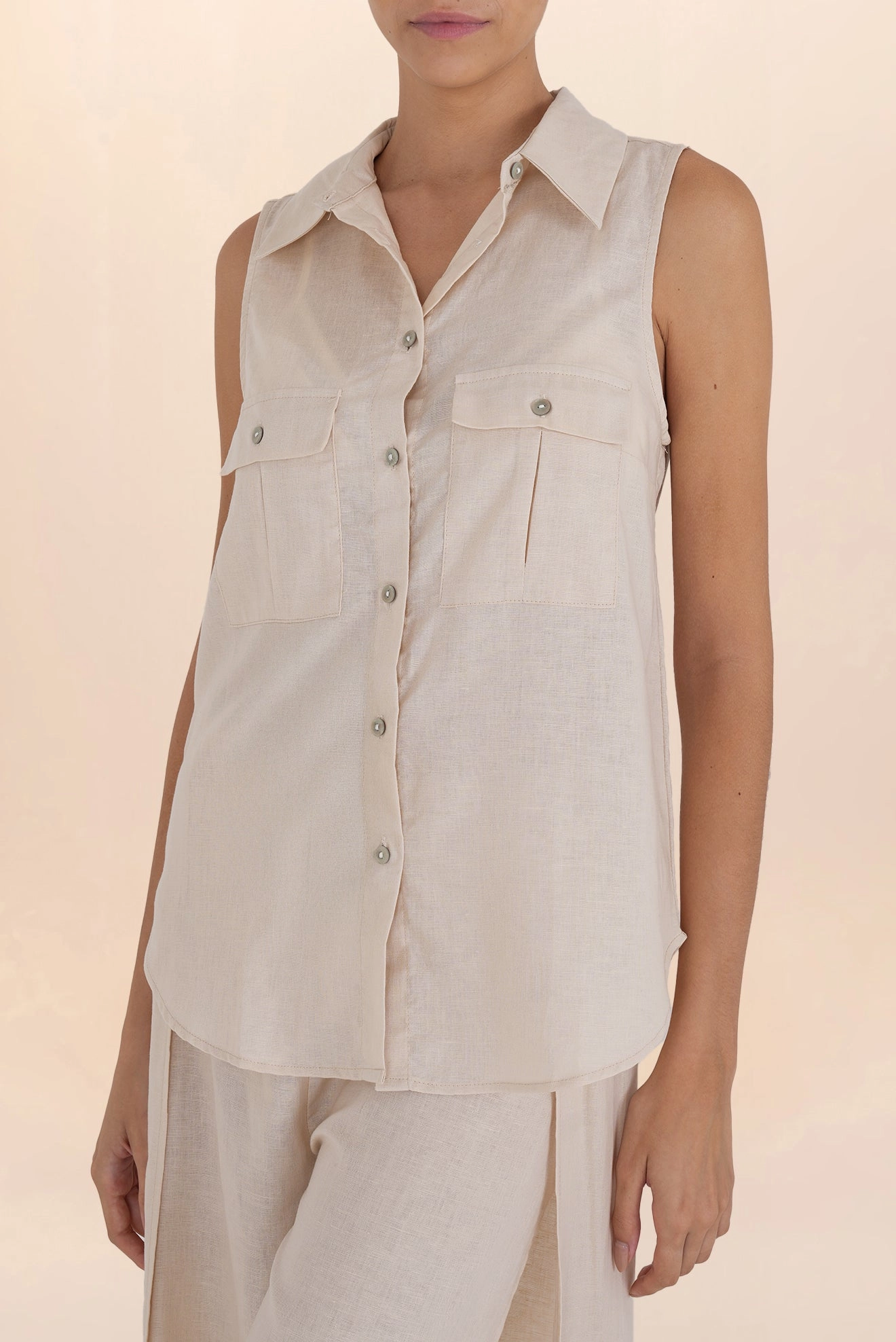 Camisa de Botones de Lino Beige