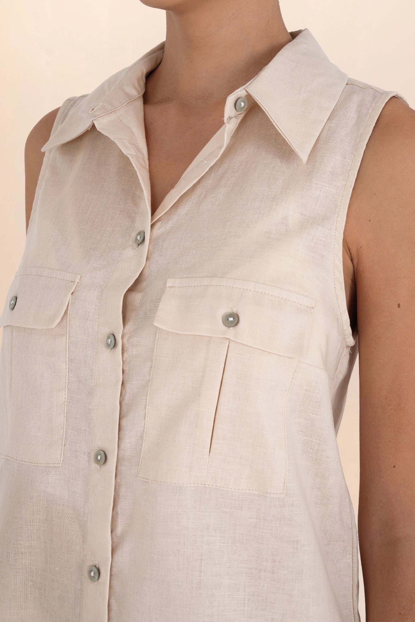 Camisa de Botones de Lino Beige