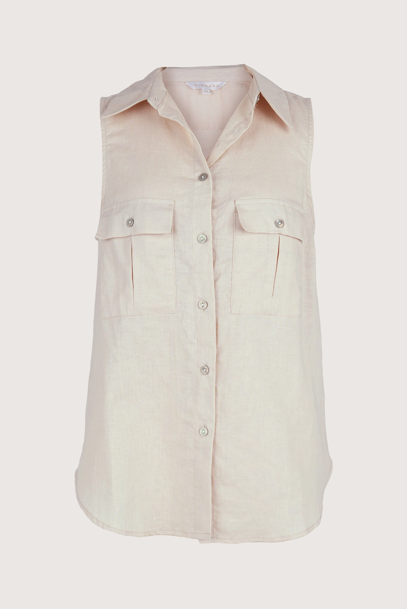 Camisa de Botones de Lino Beige