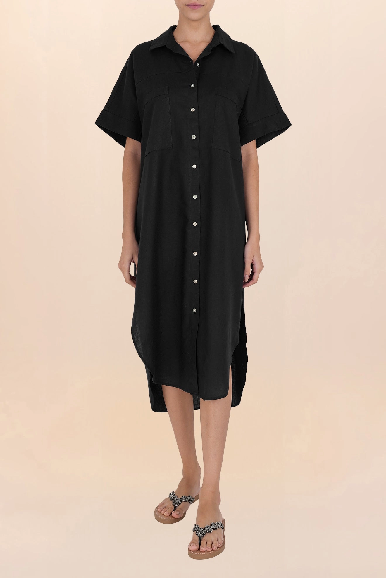 Camisa Larga de Lino Negro