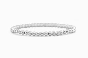 Classy & Comfortable Beaded Stretch Bracelets - 4Mm Round In Silver