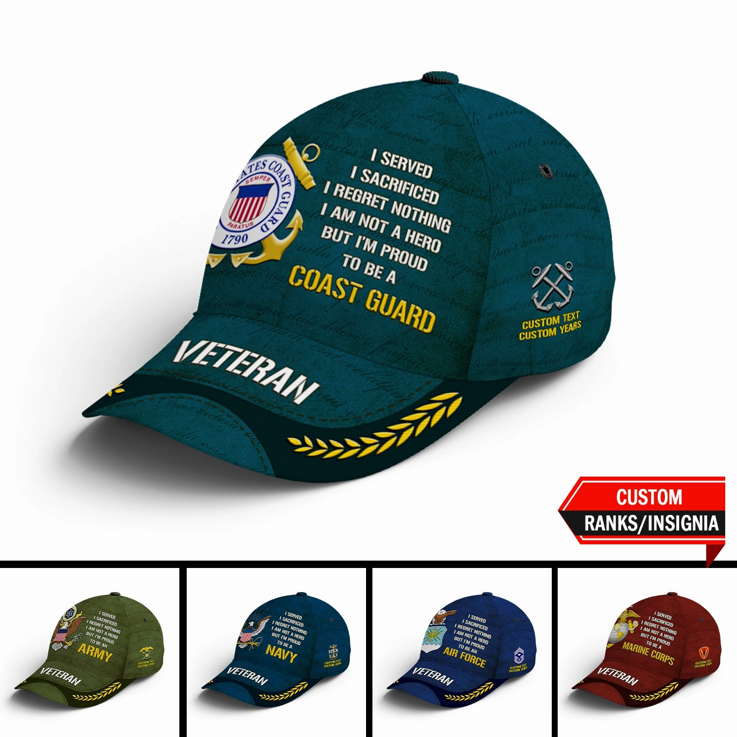 Custom Ranks/Insignia, Personalized Name And Years Served All Over Prints Premium Classic Cap JAOVC09