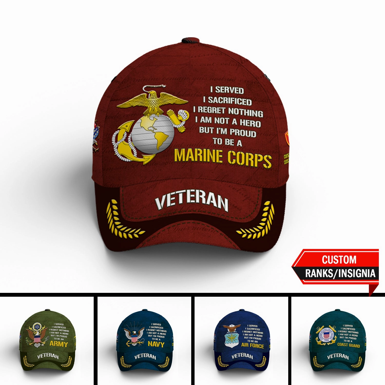 Custom Ranks/Insignia, Personalized Name And Years Served All Over Prints Premium Classic Cap JAOVC09