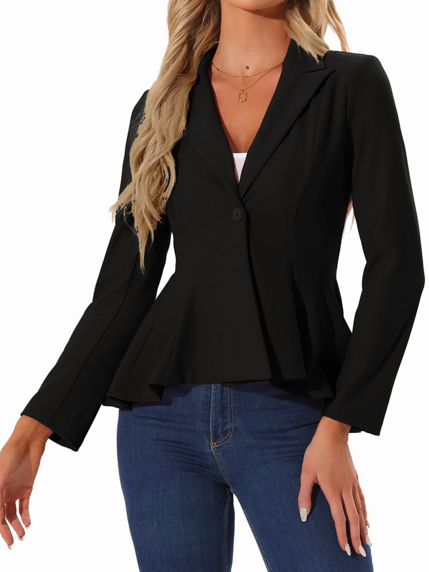 Dressy Single Button Business Casual Work Peplum Blazer