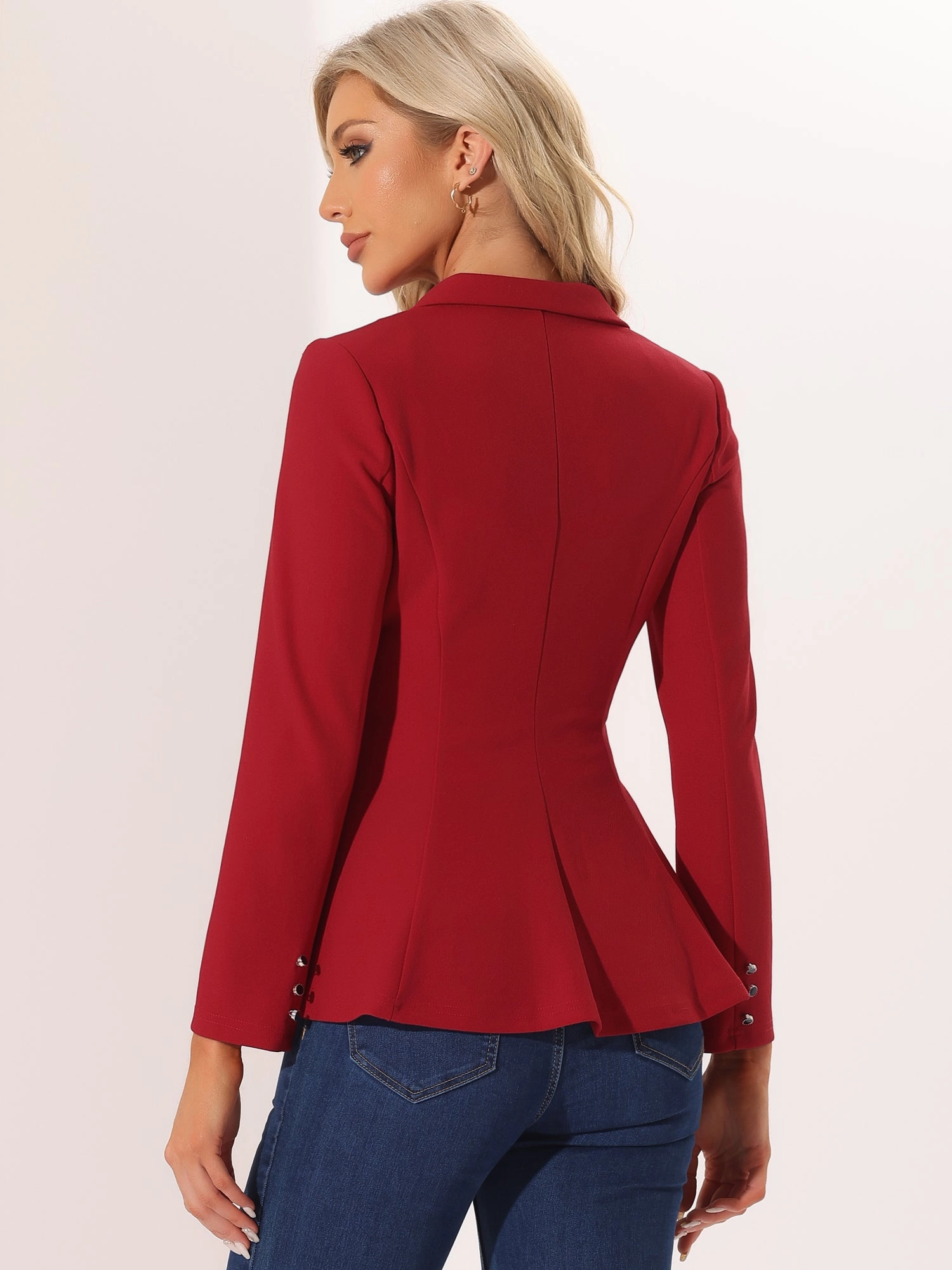 Dressy Single Button Business Casual Work Peplum Blazer