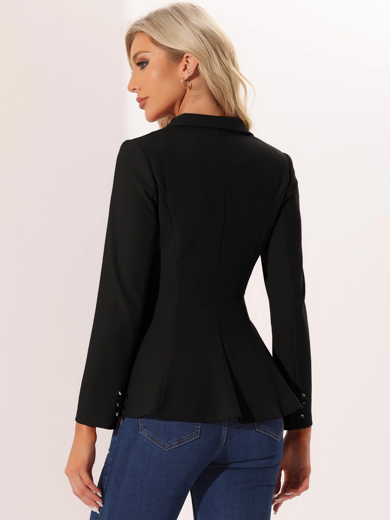 Dressy Single Button Business Casual Work Peplum Blazer