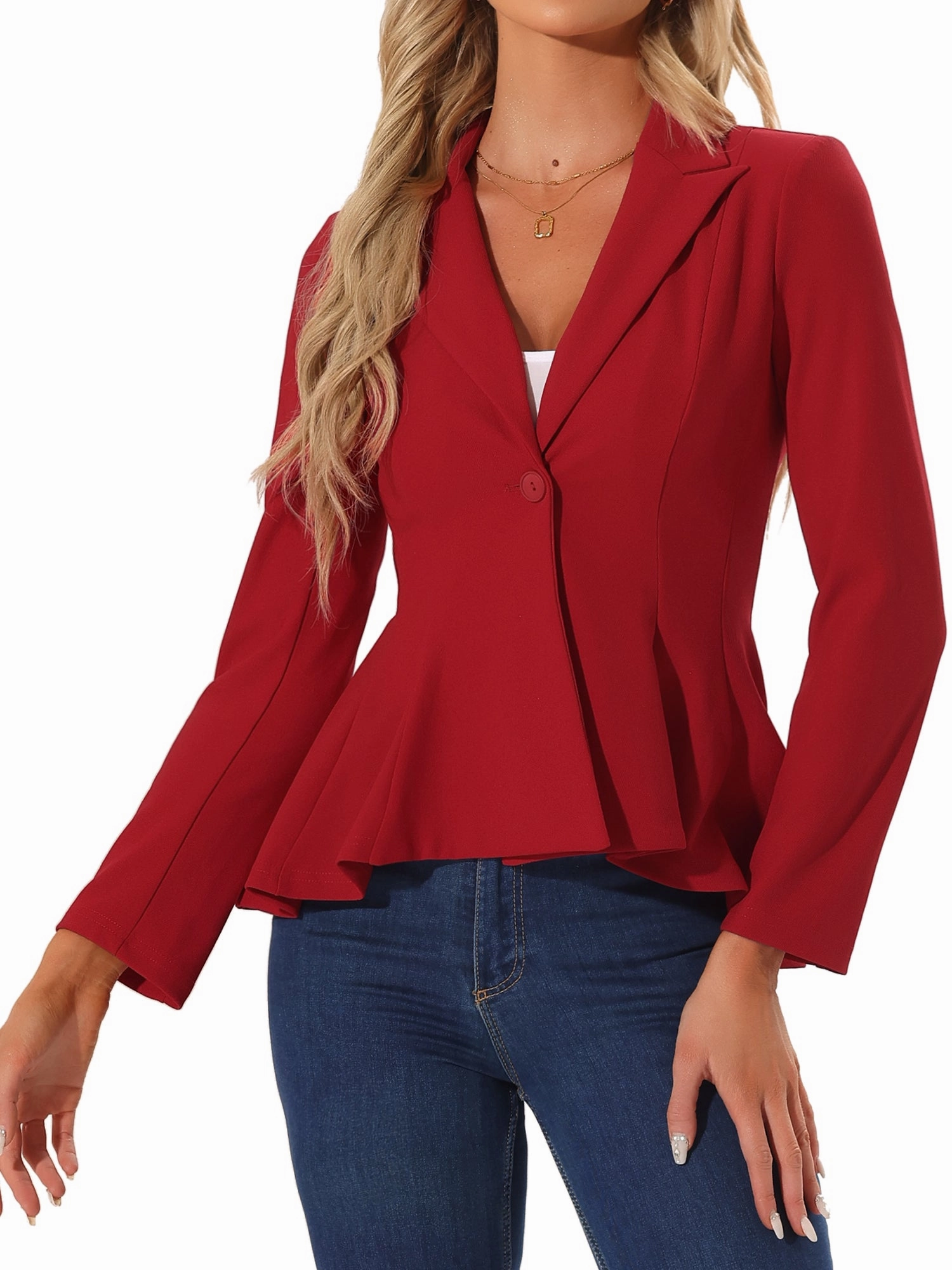 Dressy Single Button Business Casual Work Peplum Blazer