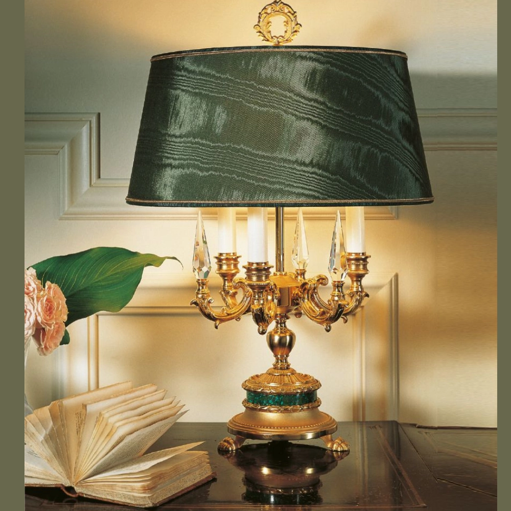 Elegant Shaded Green and Gold Table Lamp