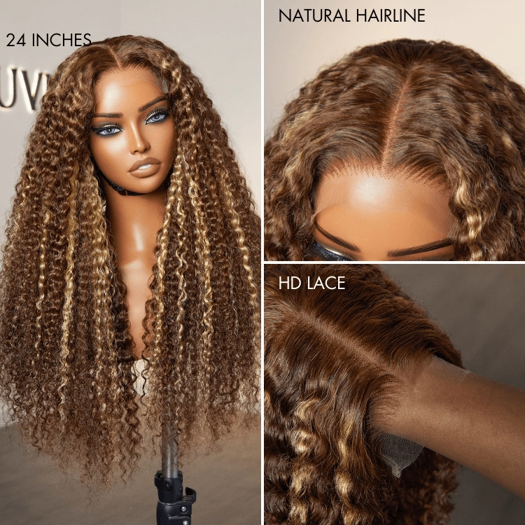 Exclusive Sale | 1 SEC INSTALL WIG | Honey Blonde Highlight Kinky Curly Glueless 5x5 Closure HD Lace Wig Breathable Cap