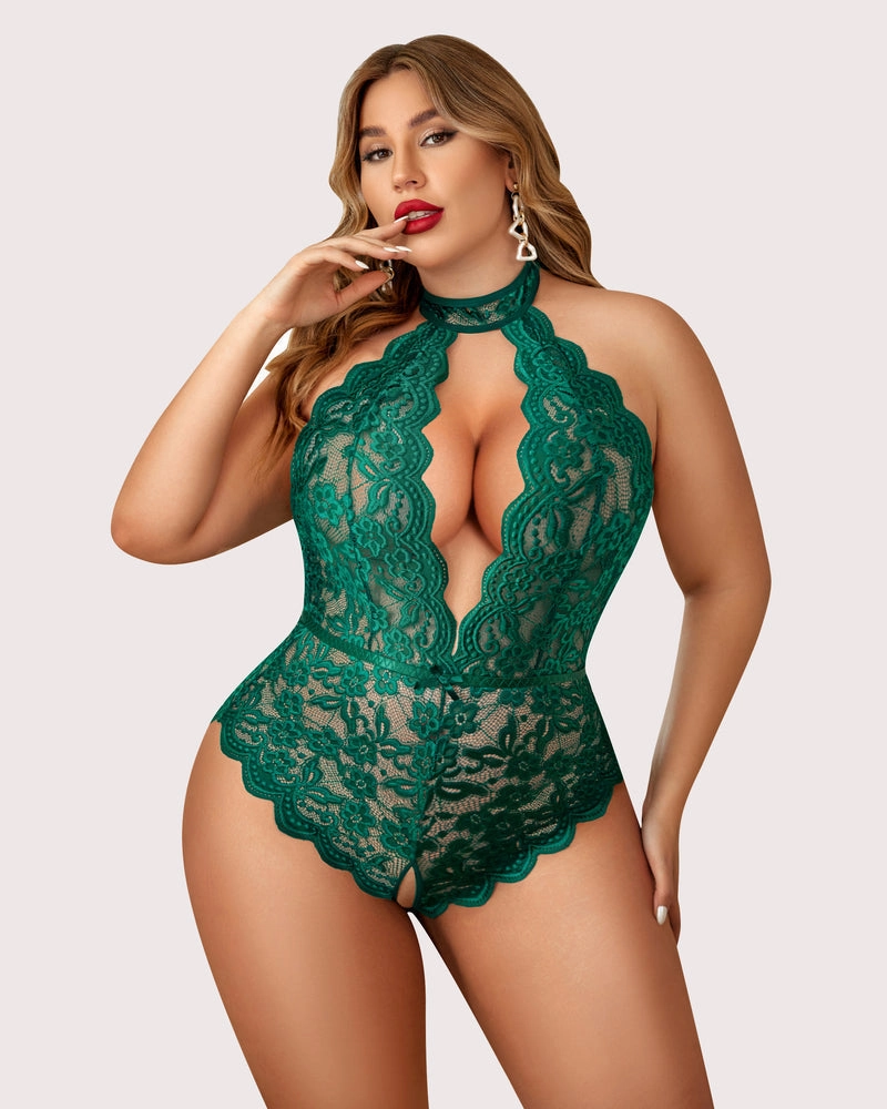 Gorgeous Plus Size Lace Print Bodysuit
