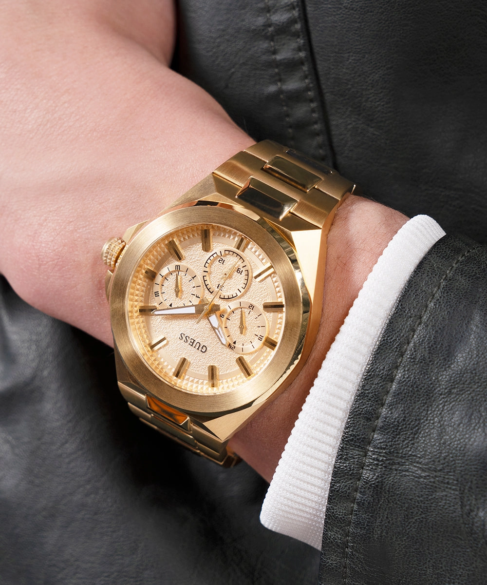 GUESS Mens Gold Tone Multi-function Watch