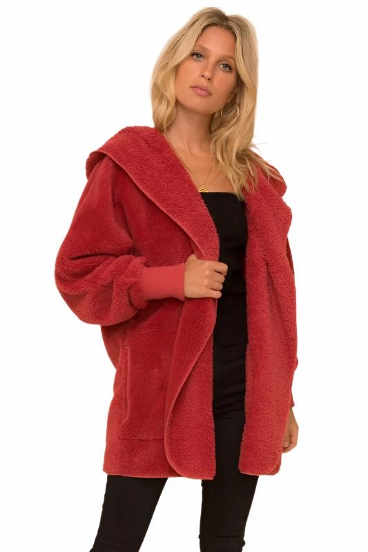 Hem & Thread Fuzzy knit open front, hooded cardigan with pockets L2394