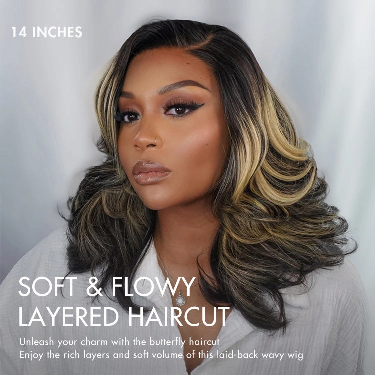 Honey Blonde Highlight Layered Cut Glueless Wig Minimalist HD Lace Human Hair Wig