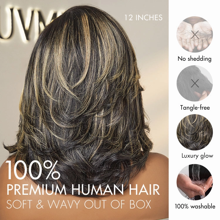 Honey Blonde Highlight Layered Cut Glueless Wig Minimalist HD Lace Human Hair Wig