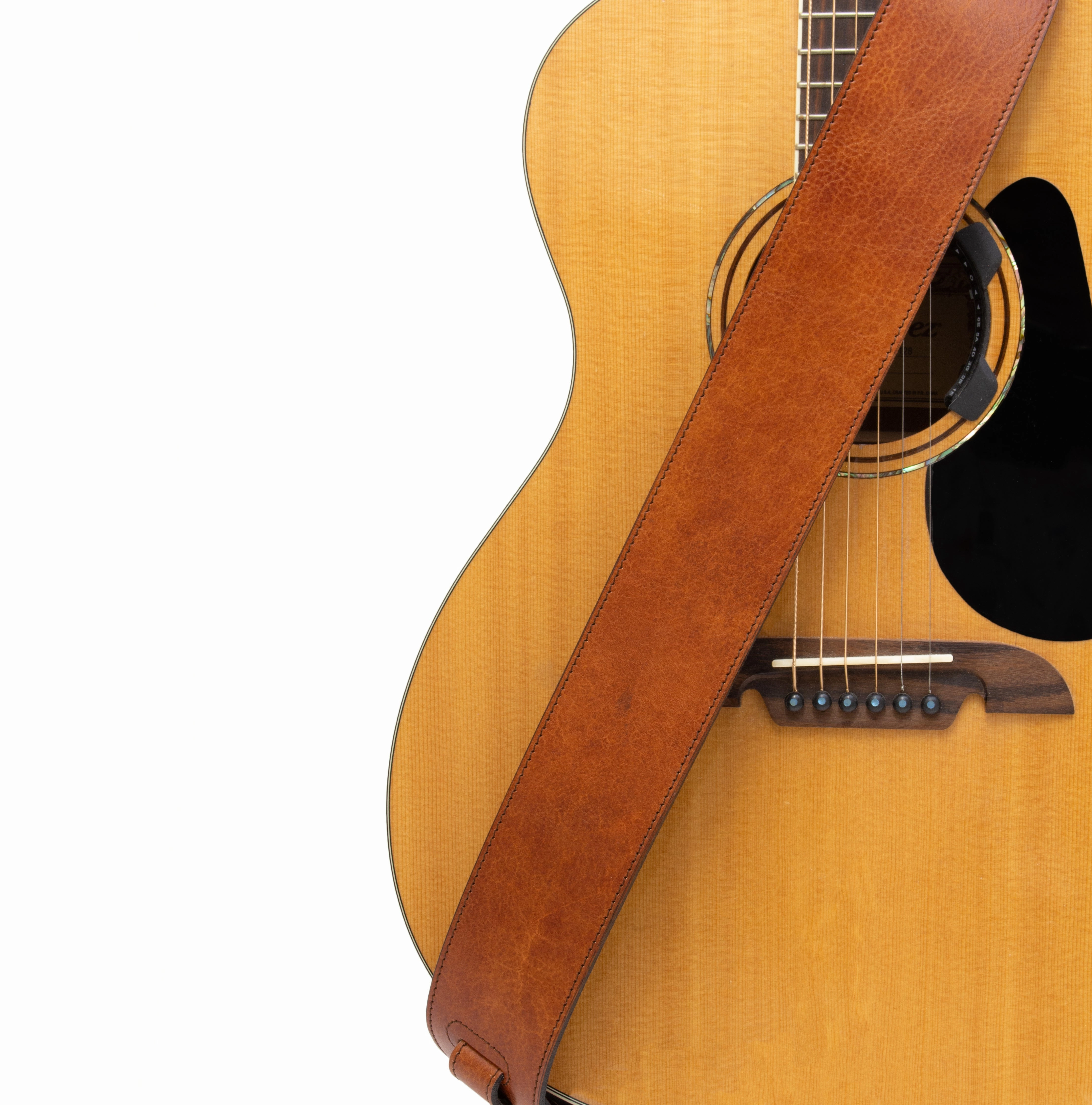 La Grange - Lightweight Hand Stained Cognac Full Grain Leather Guitar Strap
