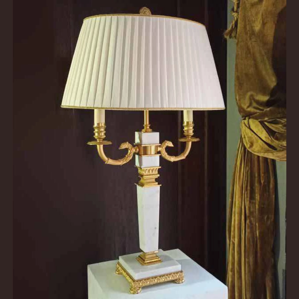 Large Classic Double Table Lamp with Marble Base