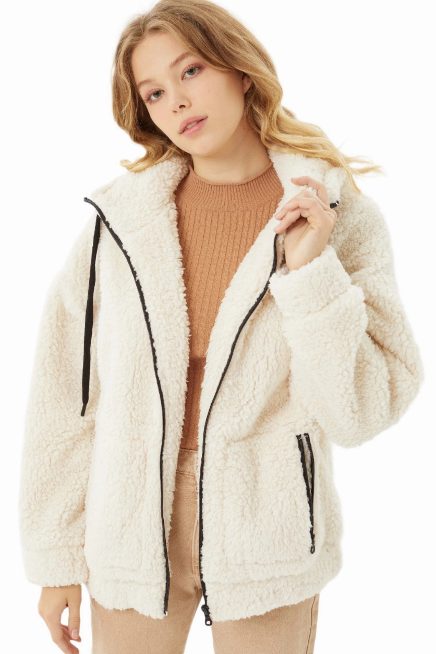 Love Tree Sherpa Brushed Zip-Up Hoodie 8175JY