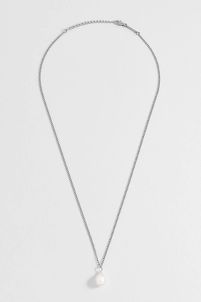 Men's Fine Curb Chain and Pearl Necklace