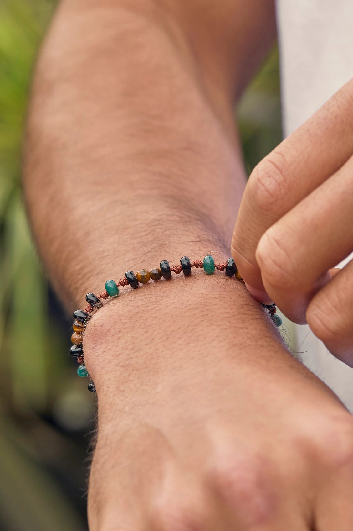 Men's Gemstone Knotted Slider Bracelet