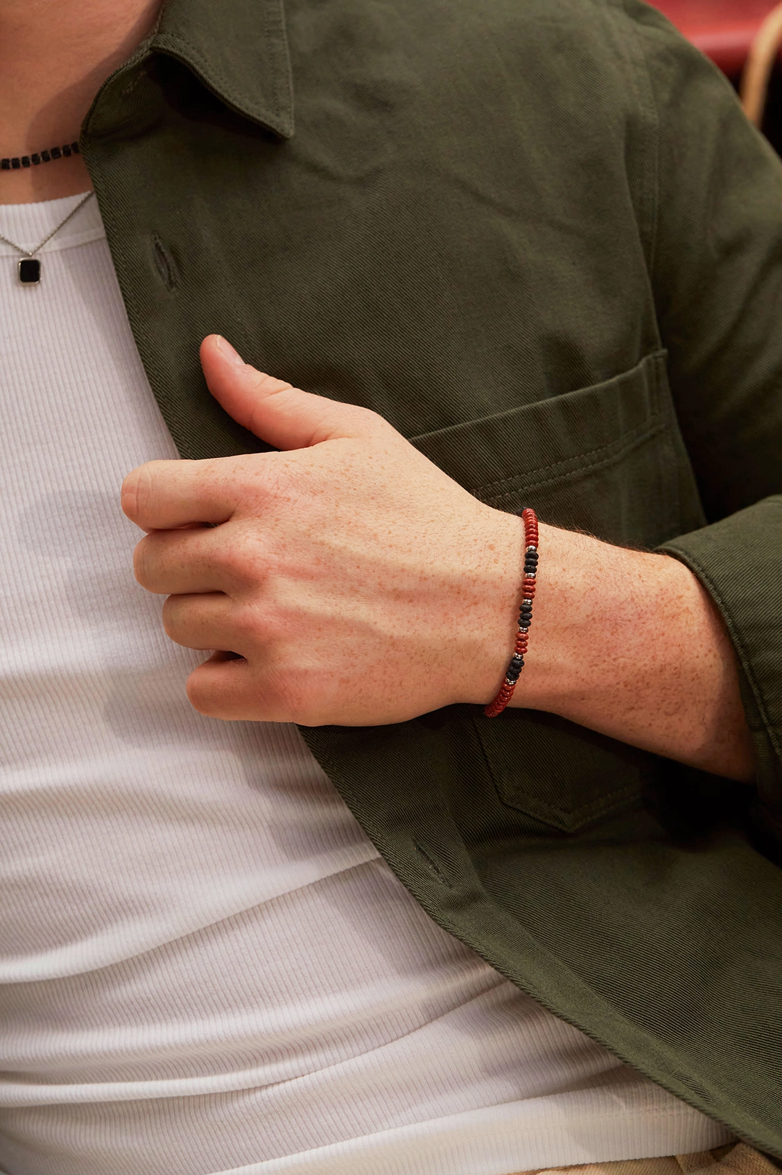 Men's Gemstone Stretch Disc Bracelet