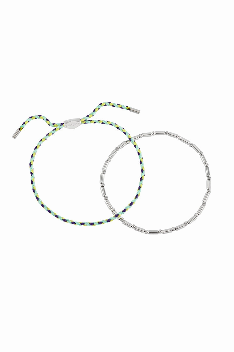 Men's Green Cord and Beaded Stretch Duo Bracelet