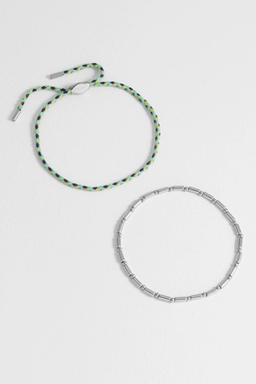 Men's Green Cord and Beaded Stretch Duo Bracelet