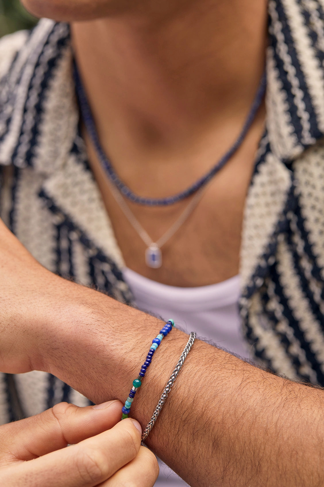 Men's Mixed Bead Stretch Bracelet