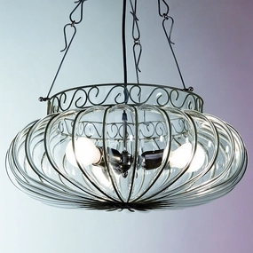 Murano Crystal Ceiling Pendant With Decorative Black Frame