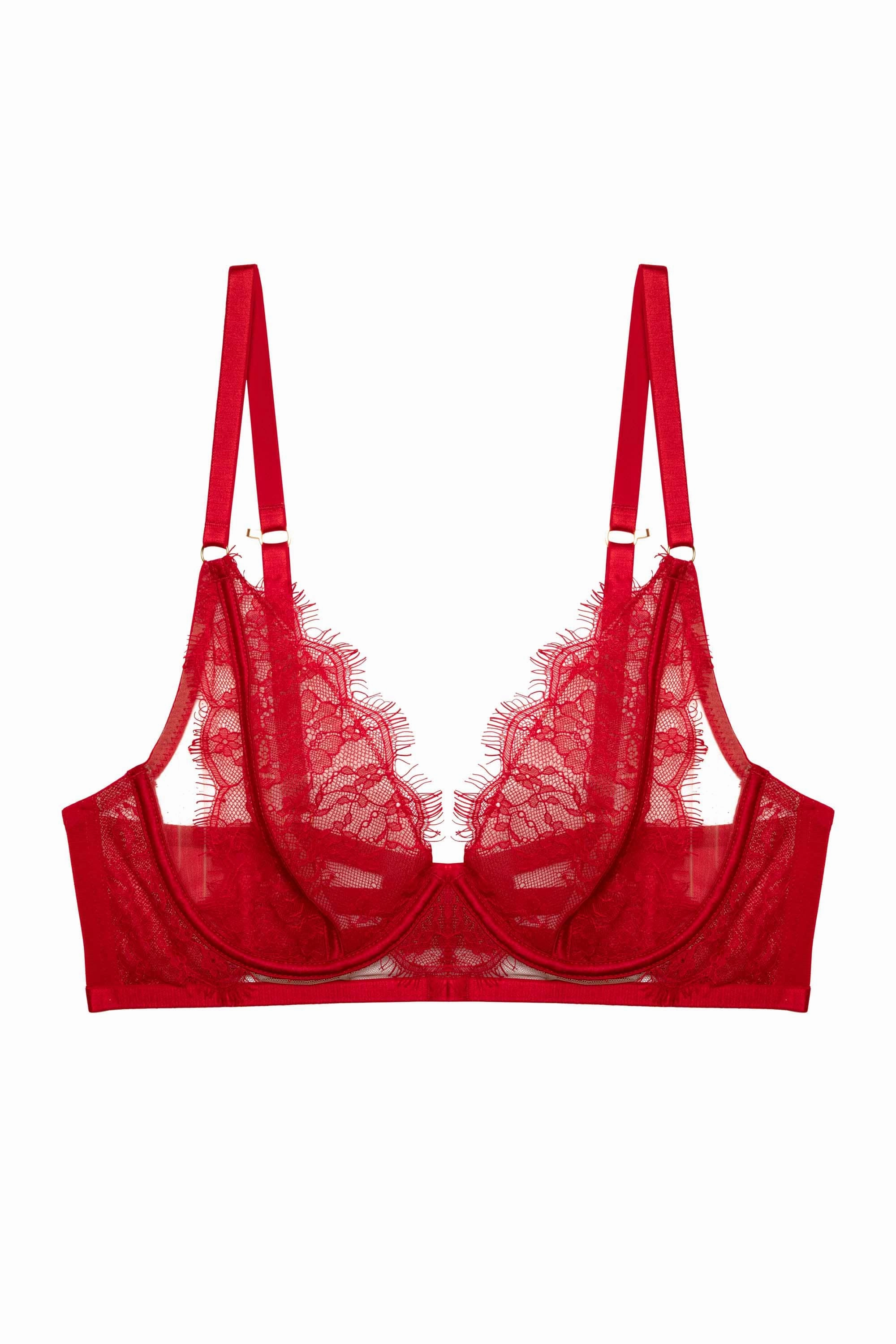 Natalia Red Eyelash Lace Plunge Bra