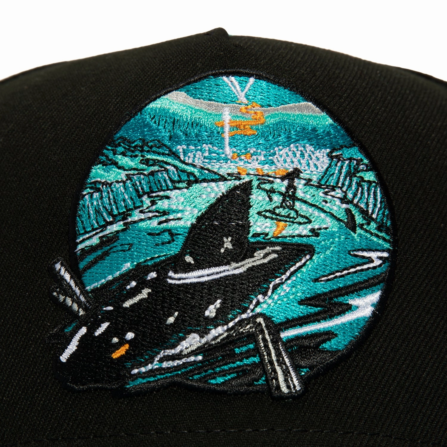 New Era 9Fifty A-Frame San Jose Sharks Logo Patch Open Water Snapback Hat - Black, Teal