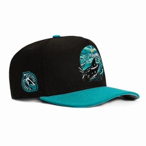 New Era 9Fifty A-Frame San Jose Sharks Logo Patch Open Water Snapback Hat - Black, Teal