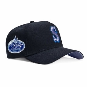 New Era 9Forty A-Frame Seattle Mariners 25th Anniversary Patch Snapback Hat - Navy