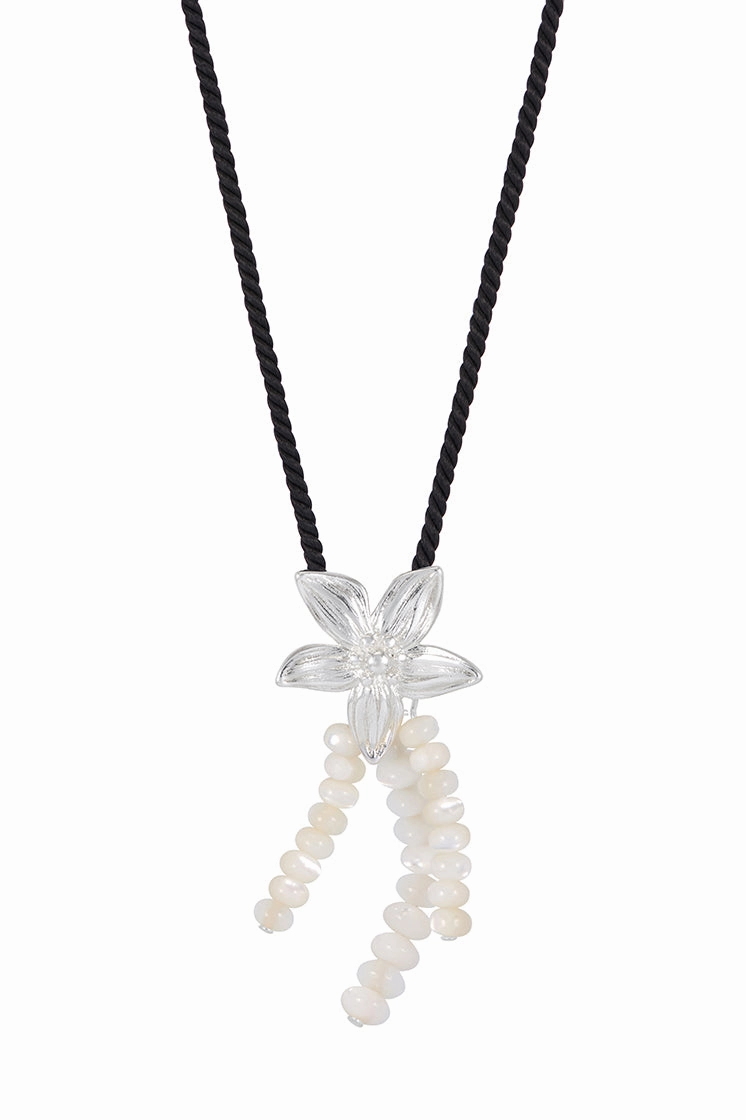 Pearl And Flower Cord Necklace